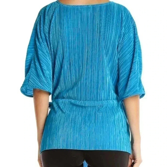 Halogen Blue Textured Wrap Blouse Polyester Size Medium - Picture 2 of 8
